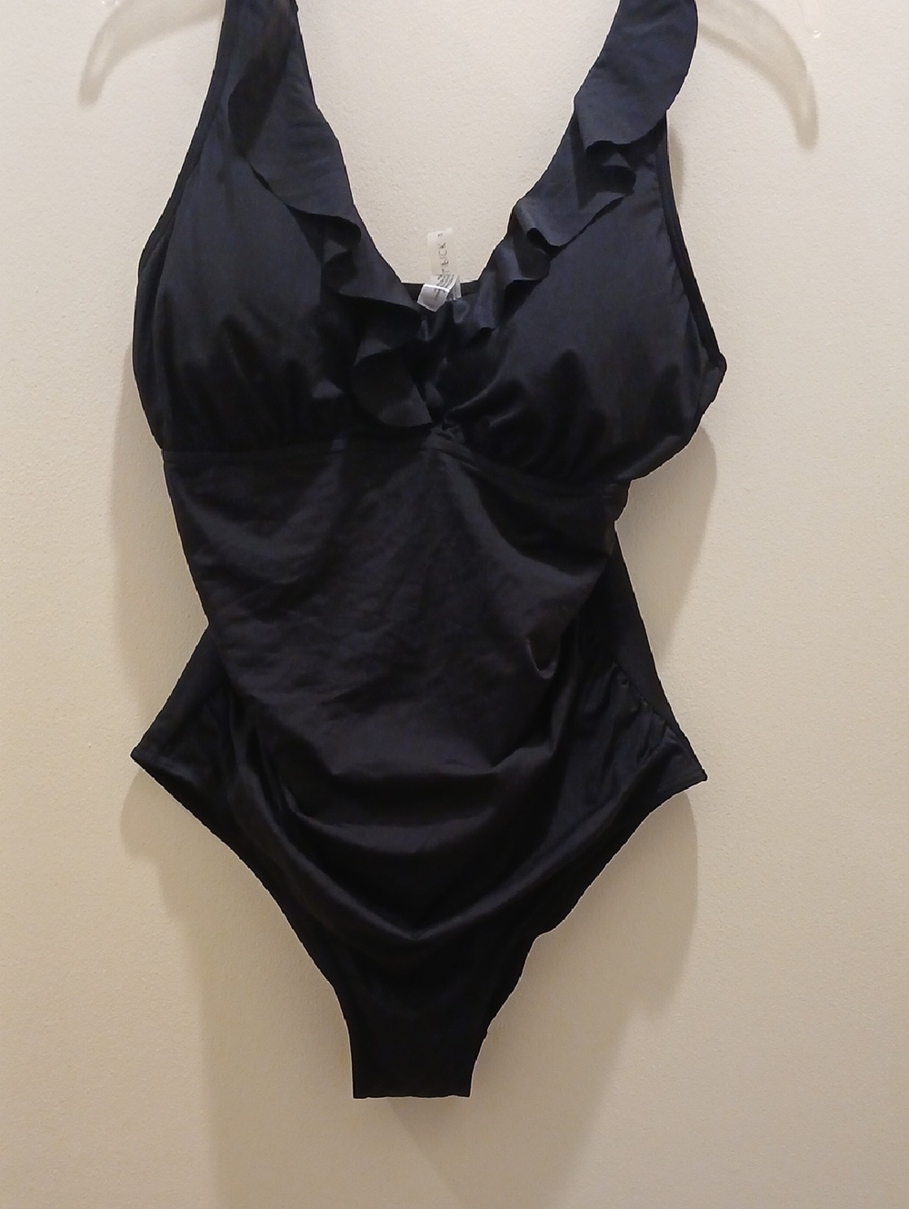 Holipick Black One-Piece Ruffle V-Neck Swimsuit Womes XL